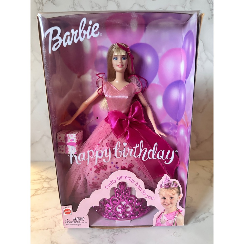 Barbie Happy Birthday Doll Pink Dress Sparkle Tiara Gift Mattel 56793